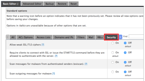 security tab highlighted