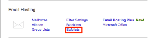 safelist link highlighted in email hosting section