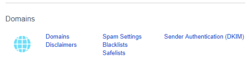 domains section of control panel
