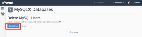 delete user button highlighted