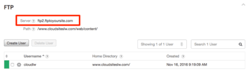 ftp credentials in cloud sites section