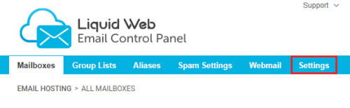 settings tab highlighted