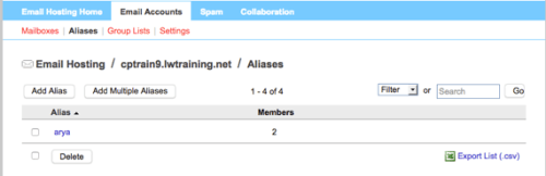 alias showing in alias list