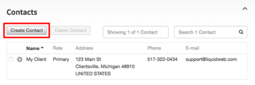 create contact button highlighted