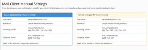 mail settings section