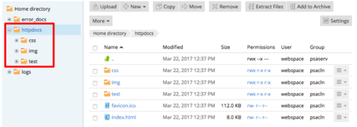 File Manager home with file tree highlighted