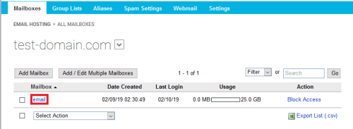 email name highlighted