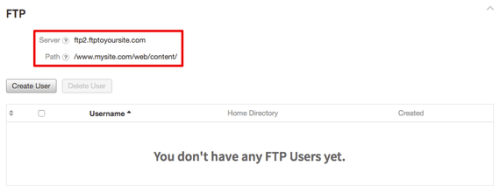 ftp section open showing server and path