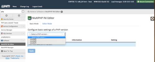 select php version from drop down