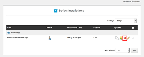 Red X delete icon highlighted