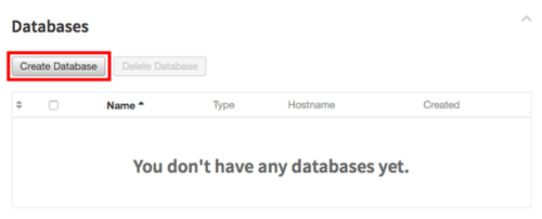 create a database button highlighted