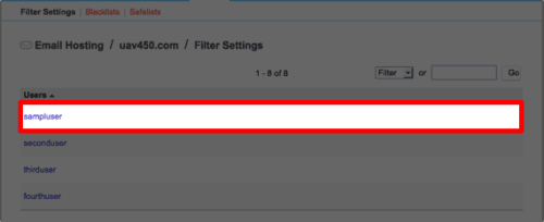 user highlighted in list