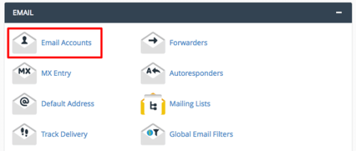 email accounts link highlighted