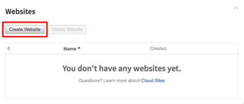create a site button highlighted