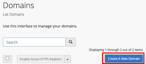 create new domain link