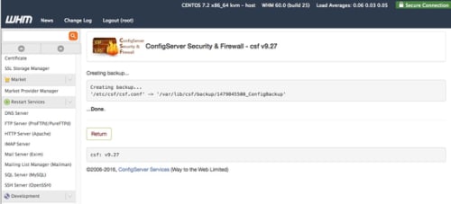 backup created success home page