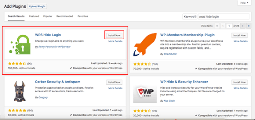 install now button and plugin highlighted