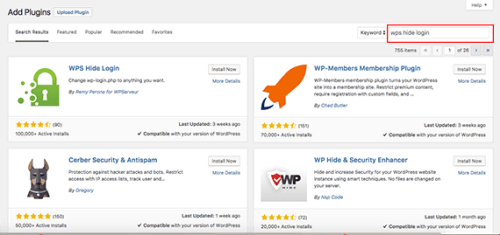 wps hide login search term highlighted