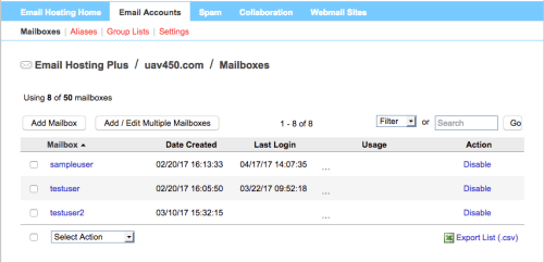 email accounts user list