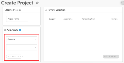 adding an asset to project screen
