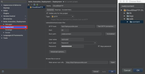 webstorm deployment link highlighted