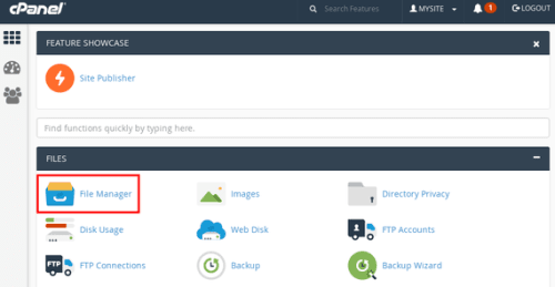 file manager link on cpanel home page