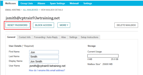 reset password button