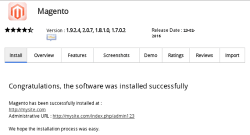 installation confirmed showing urls