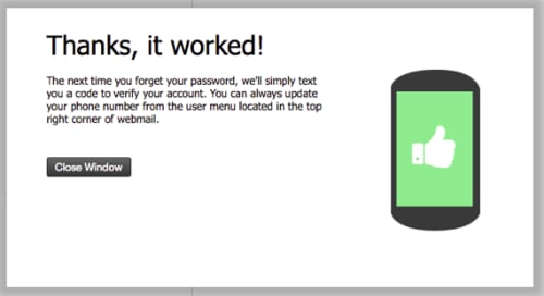 sms password recovery activated message