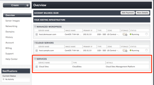 services section highlighted