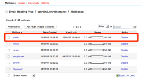 user highlighted in list
