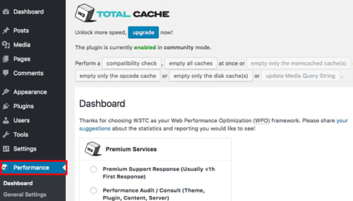 wp cache in wp-admin