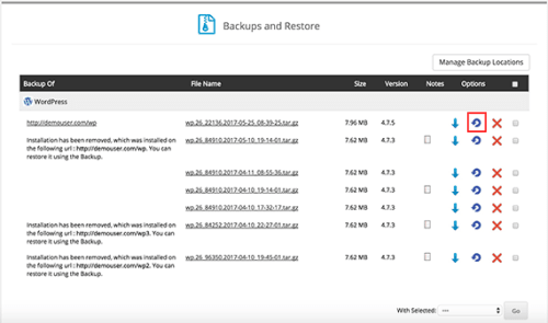 Looped Arrow Restore Icon highlighted
