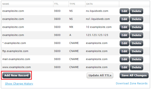 add new record button highlighted