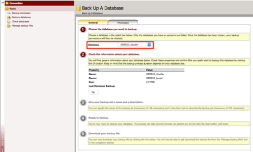 database drop down section highlighted