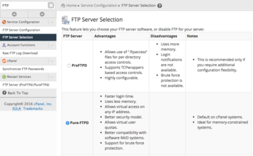 FTP server selection