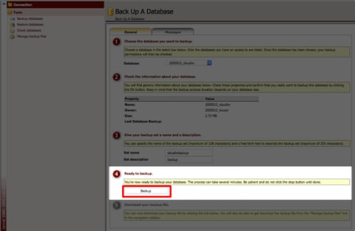 backup button highlighted
