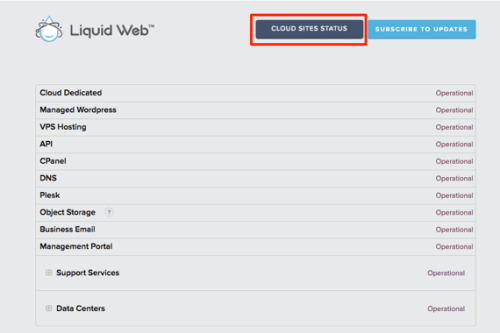 cloud sites status button highlighted