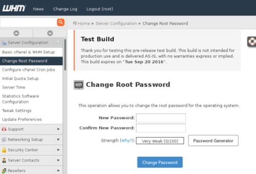 change root password highlighted in menu