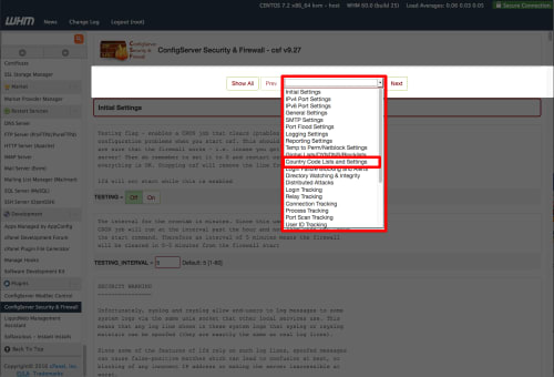 drop-down menu highlighted