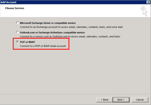 POP or IMAP selected