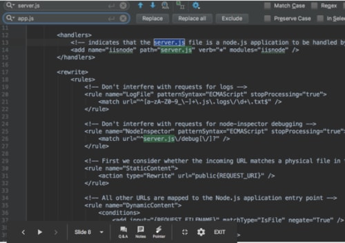 find and replace showing