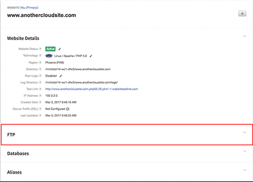 gif showing FTP section closed and open