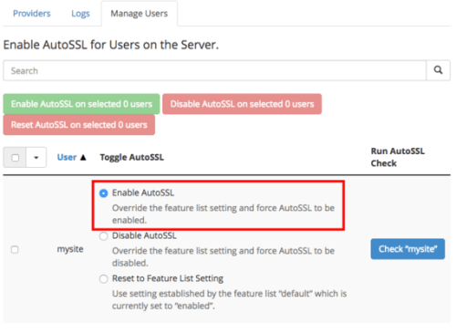 enable autossl highlighted