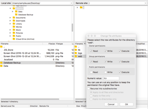 permissions set to 751 for folder