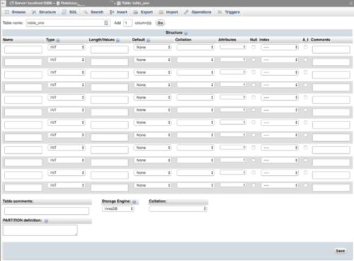 example of database in phpmyadmin