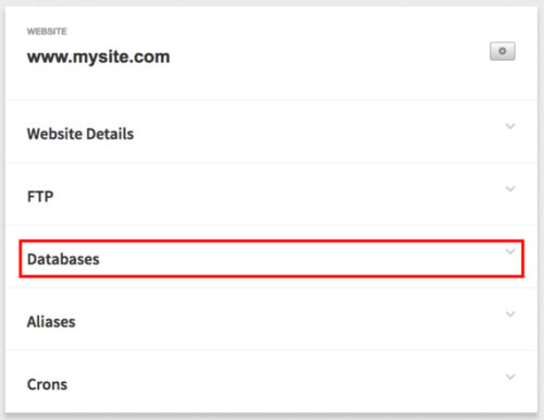 databases section highlighted