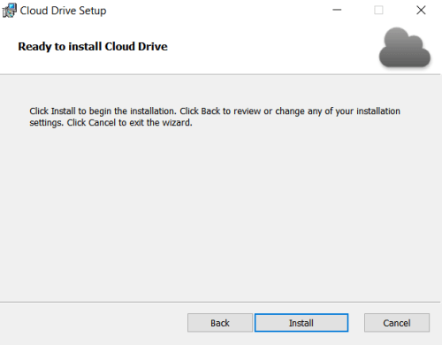 install button for cloud drive highlighted