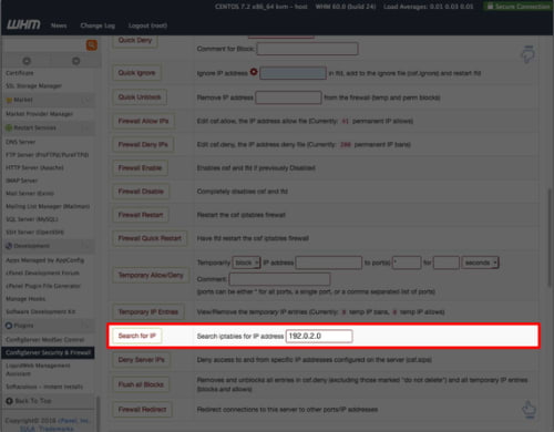 ip address entered to search