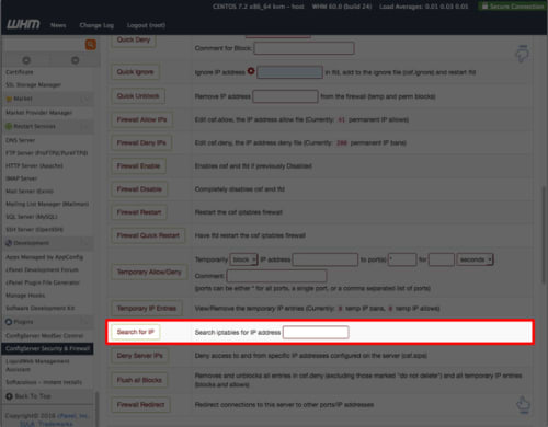 search for IP address section highlighted